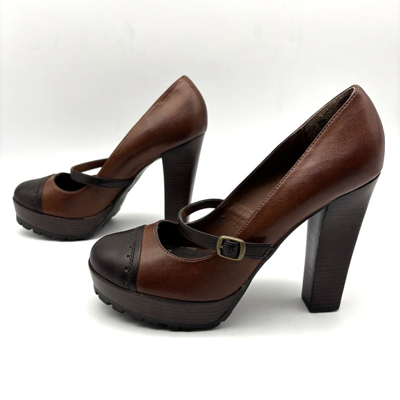 Vintage MIA 'Hawthorne' Two Tone Faux Leather Chunky Heel Mary Jane Pumps 8.5M - Picture 5 of 16